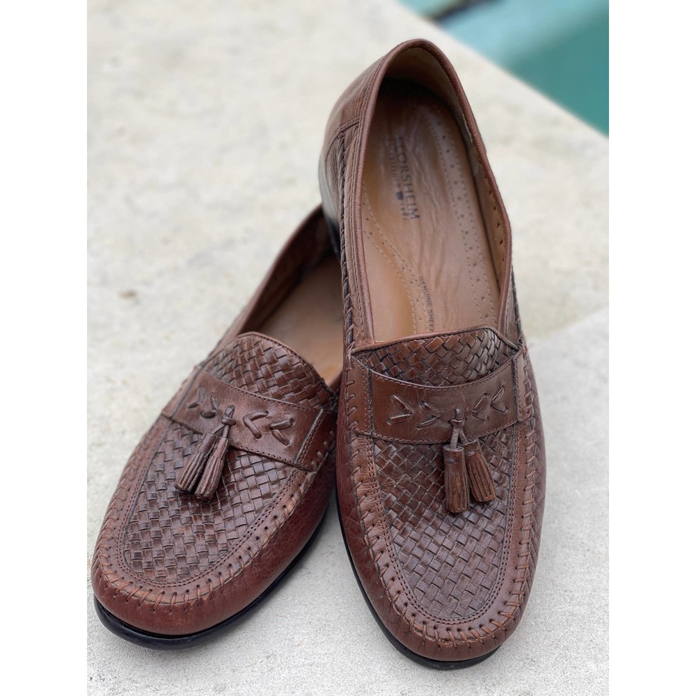 Rare Florsheim Sheepskin lining Cognac Woven Tassel Dress Shoes M-10